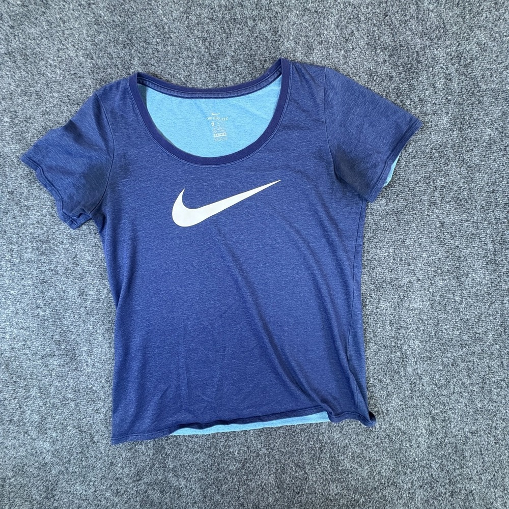 Nike Dri Fit T Shirt Womens Medium Blue Cotton Stretch Athletic Scoop Neck
